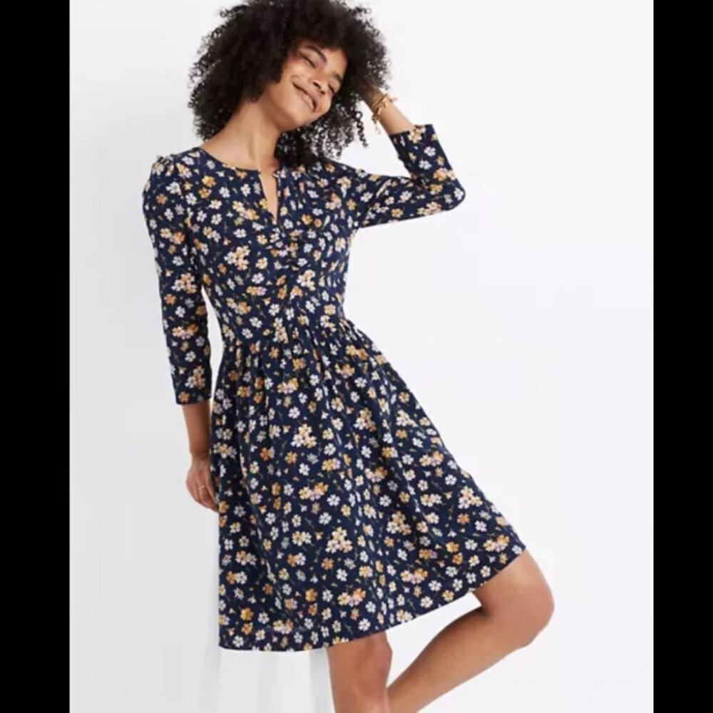 Madewell size 2 Silk Shirred Keyhole Dress in Petal Party